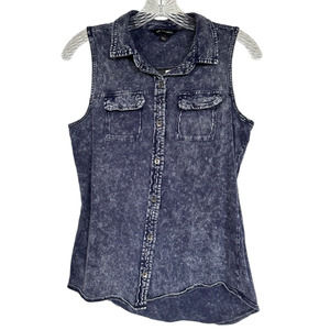 Rock And Republic Women's Button Down Top Sleeveless 100% Cotton Size S Gray